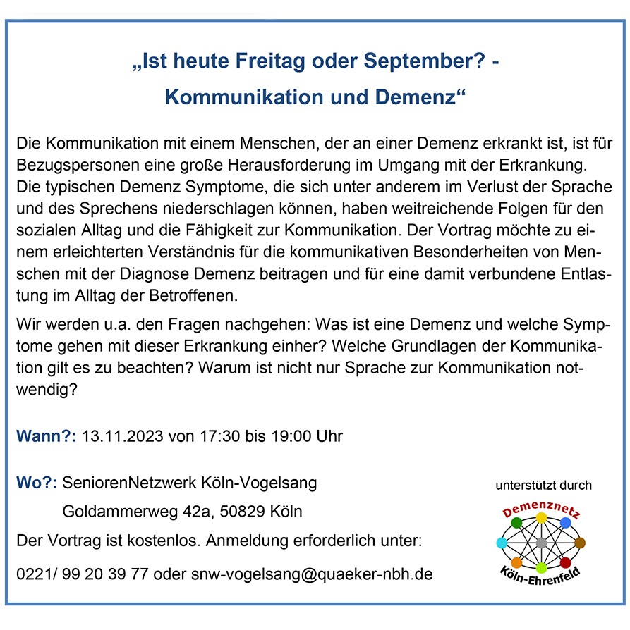 Vortrag: Ist heute Freitag oder September? - Kommunikation und Demenz 4